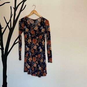 Forever 21 navy + orange floral stretchy skater dress
